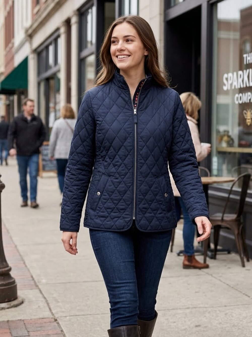 Land's End Jacket Blouson Quilted Batting Zipper Blue Women's Size Small